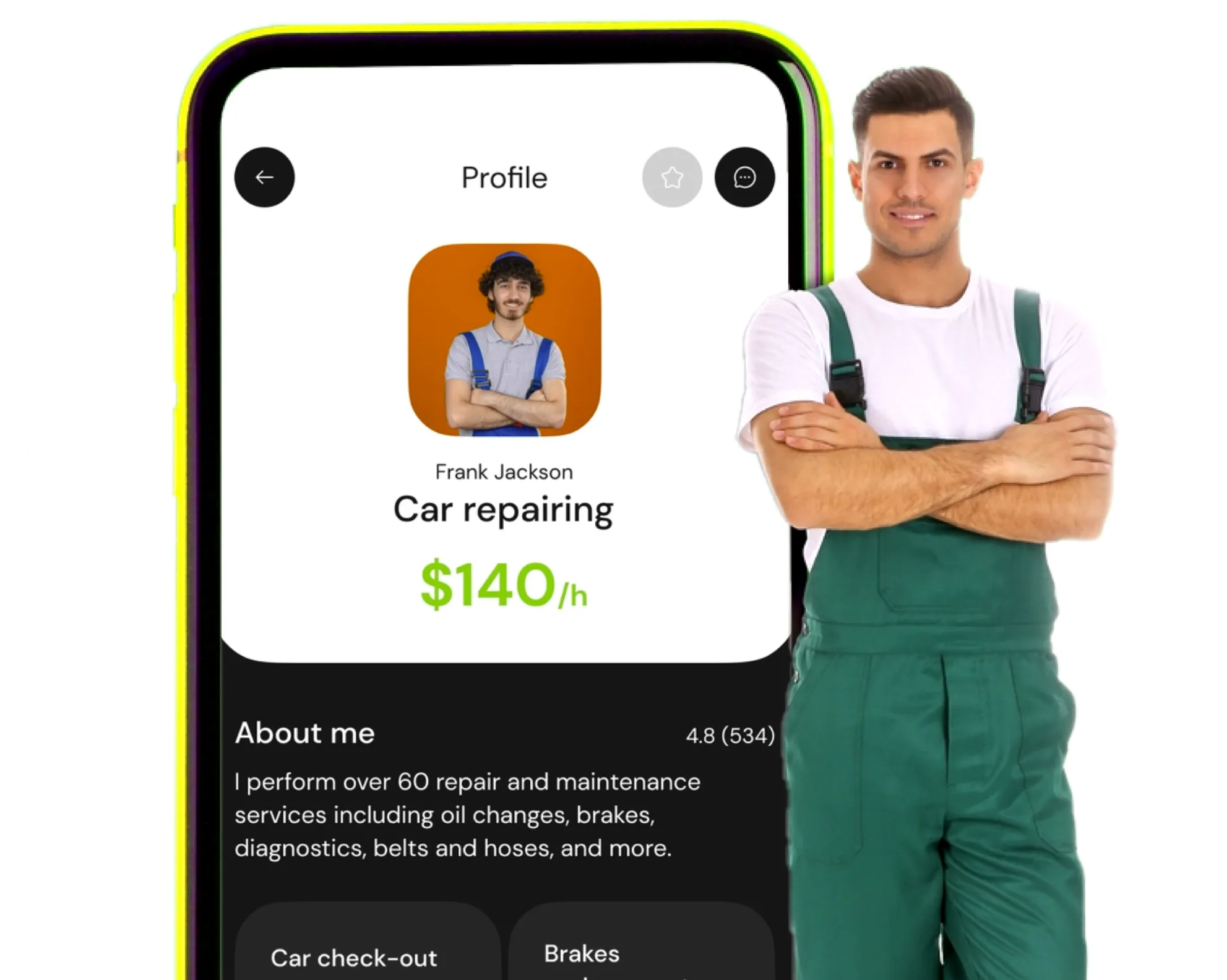 On demand home service app development — service provider profile screen with pricing