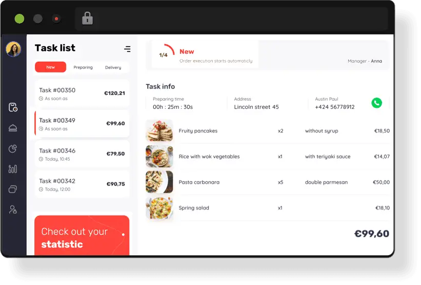 DoorDash clone vendor panel — task list and order dashboard interface
