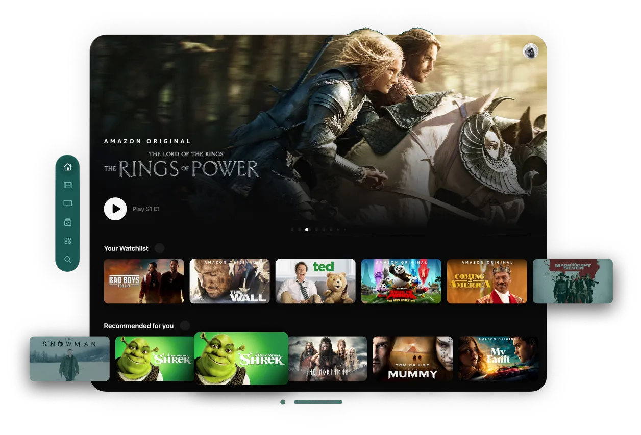 Video streaming app development — OTT platform tablet interface with content library and recommendations