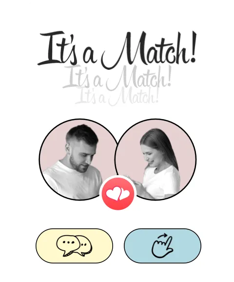 It's a Match — dating app UI card showing matched users