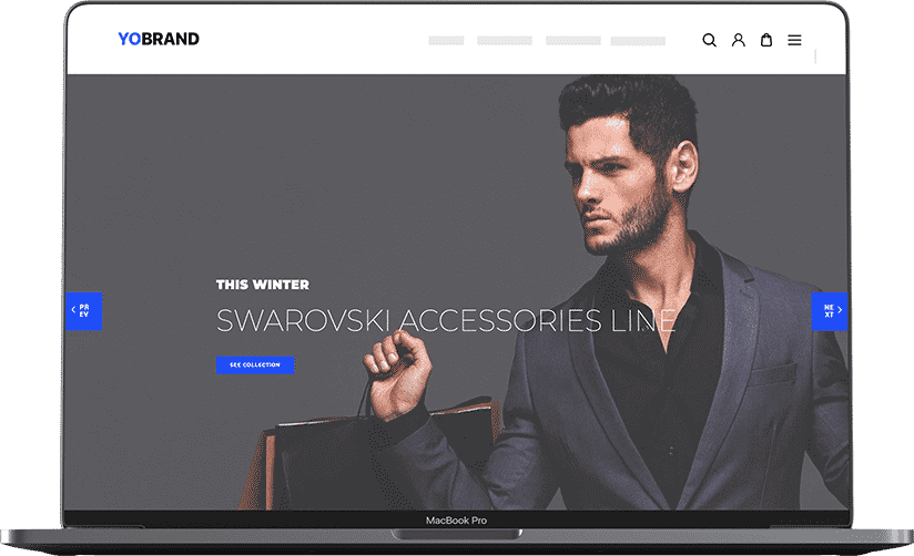 Multi-vendor ecommerce store development — YoBrand marketplace platform on MacBook Pro