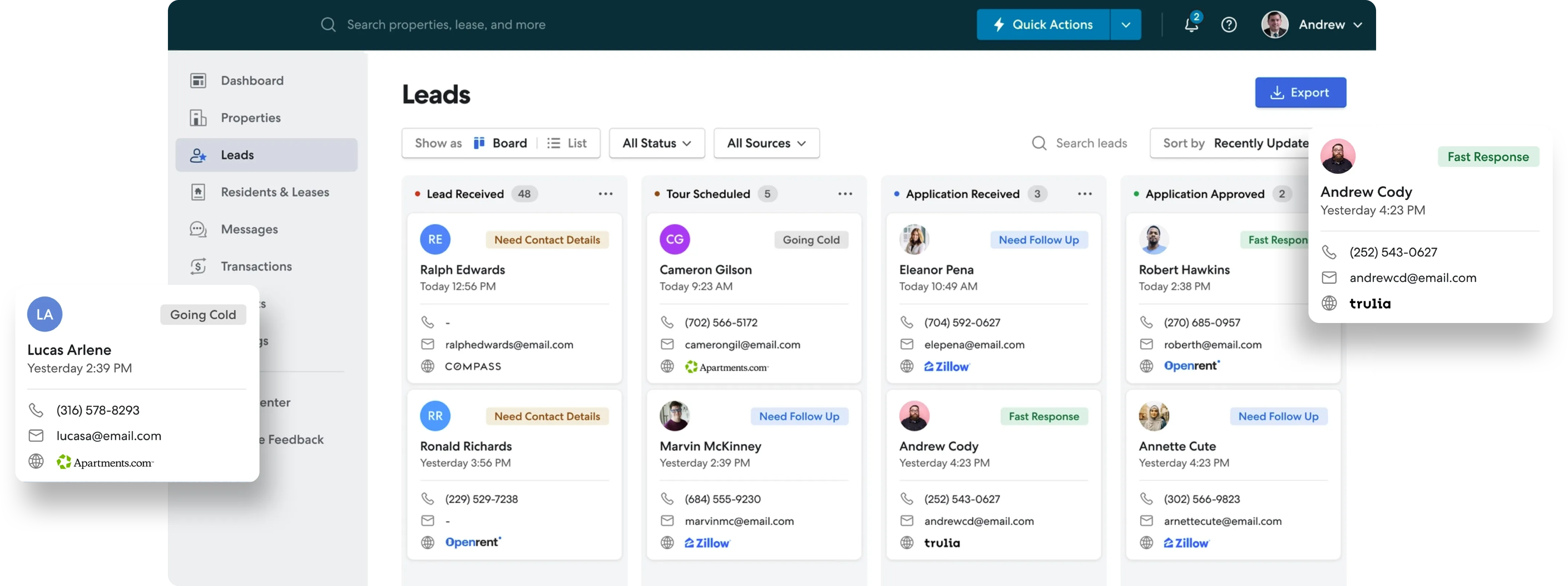 ERP software CRM leads management — sales pipeline with lead tracking and customer contact dashboard