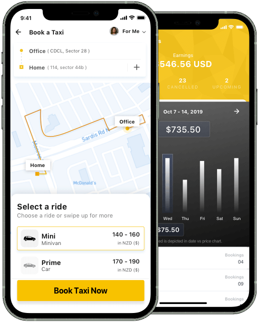 Careem clone app development — ride-hailing booking and earnings dashboard on mobile