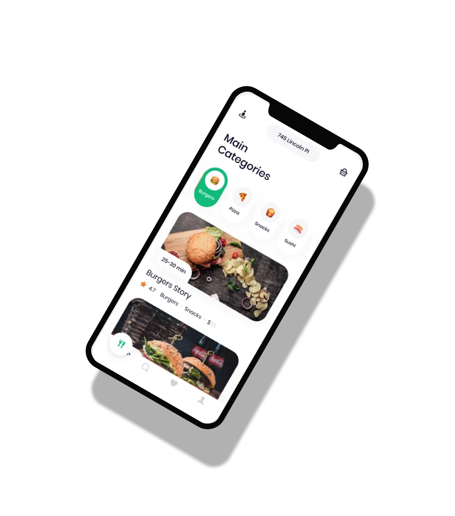 DoorDash clone customer app — food ordering interface on mobile