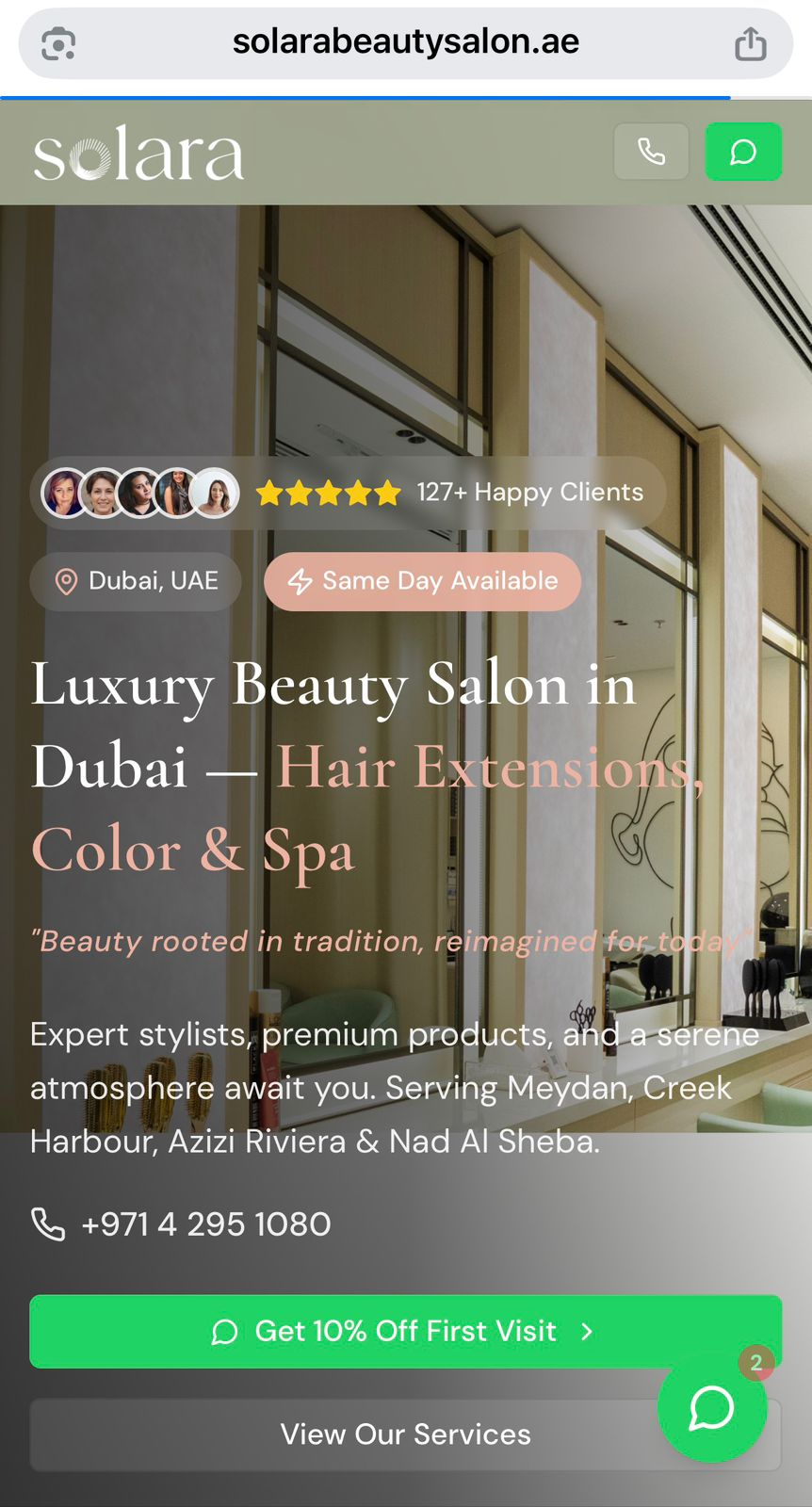 Solara Beauty Salon - Mobile View