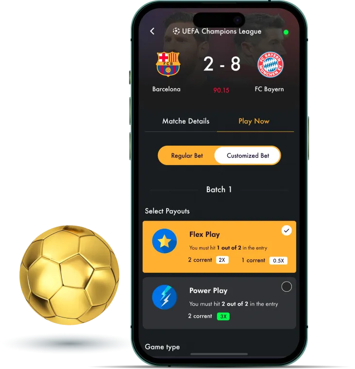 Sports betting platform — UEFA Champions League match betting with flex play and power play options