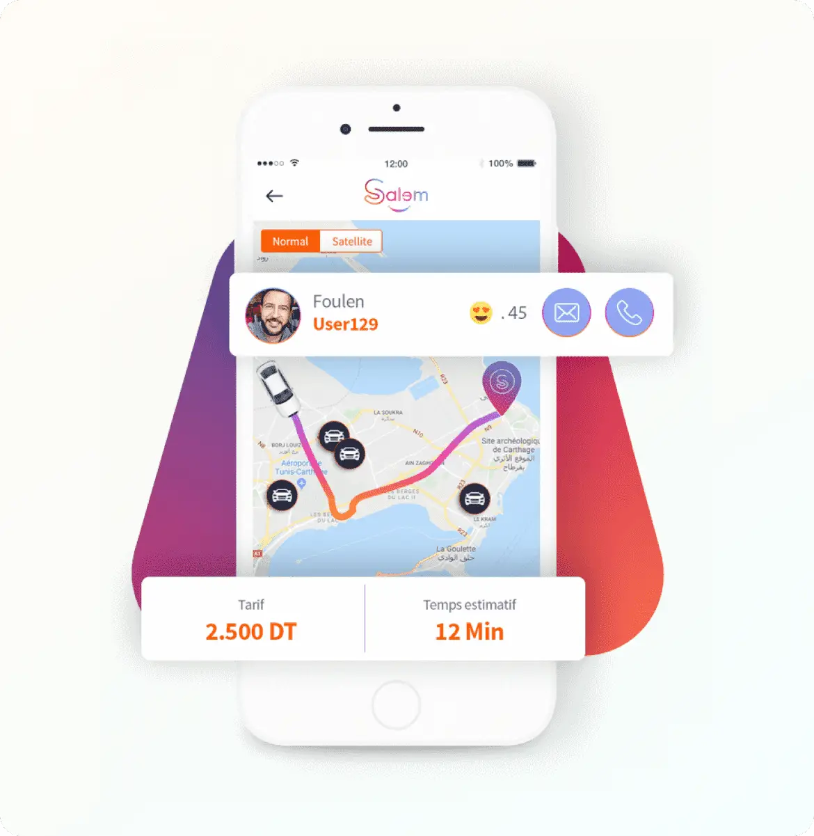 AI-powered taxi app development — ride booking screen with GPS tracking and driver matching