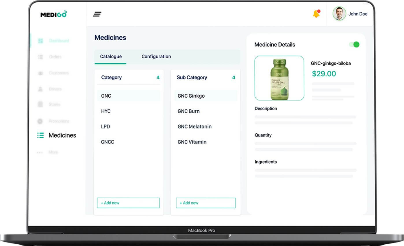 Pharmacy vendor management panel dashboard