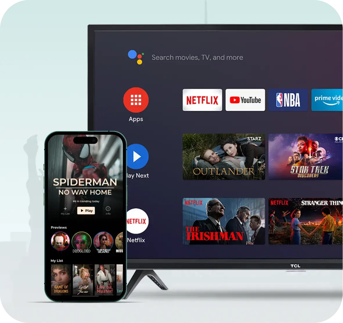Video streaming app development company — OTT platform with mobile and Smart TV streaming interface
